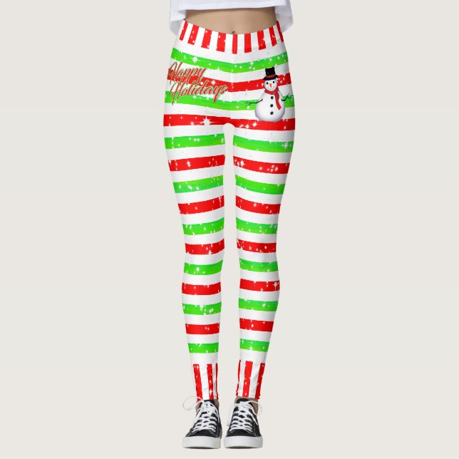Legging Feliz Festivo com Neve e Flocos de Neve (Frente)