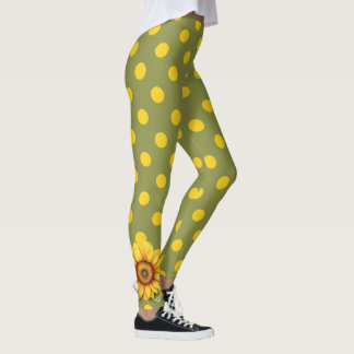 Legging Feliz girassol amarelo e verde em Polka-Dot