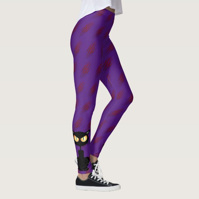 Legging Feliz Halloween Gato Preto Roxo Roxo (Direita)