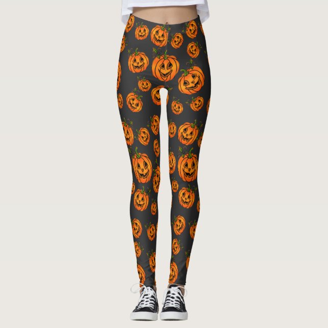 Legging Feliz Jack-o-lanterno de Halloween, truque para tr (Frente)