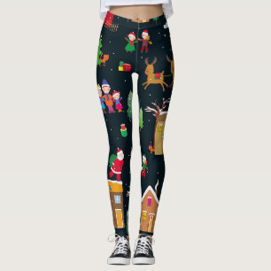 Legging Feliz Natal com uma família alegre e neve