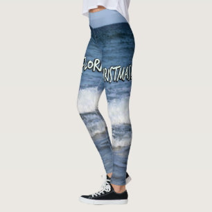 Legging Feliz Natal Estilo Flórida Sobre o Oceano Azul Pro
