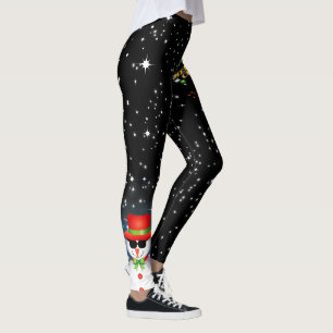 Legging Feliz Natal Festivo com o Funky Frosty Snowman
