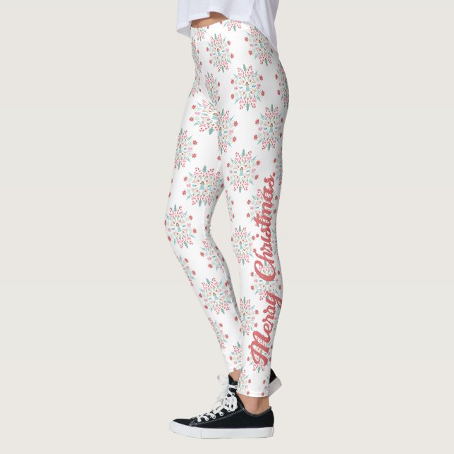Legging Feliz Natal Floco de Neve Mandala Padrão (Esquerda)