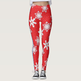Legging Feliz Natal! Flocos de neve vermelhos brancos de i