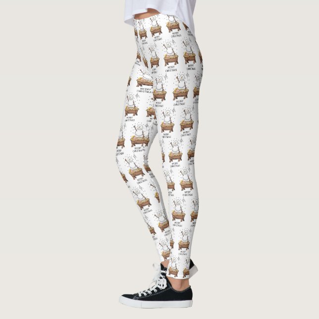 Legging Feliz Natal Natividade Bebê Jesus Snowman (Esquerda)