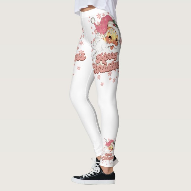 Legging Feliz Natal Papais noeis de Tipografia Retro Rosa  (Esquerda)
