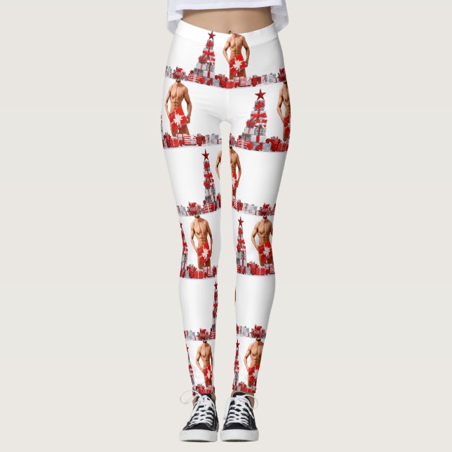 Legging Feliz Natal SlipperyJoe presente vermelho branco p (Frente)
