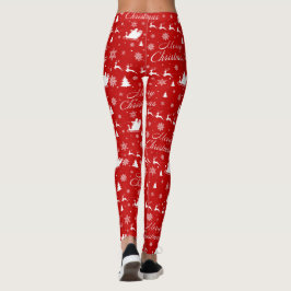 Legging Feliz Natal Vermelho e Branco Longo