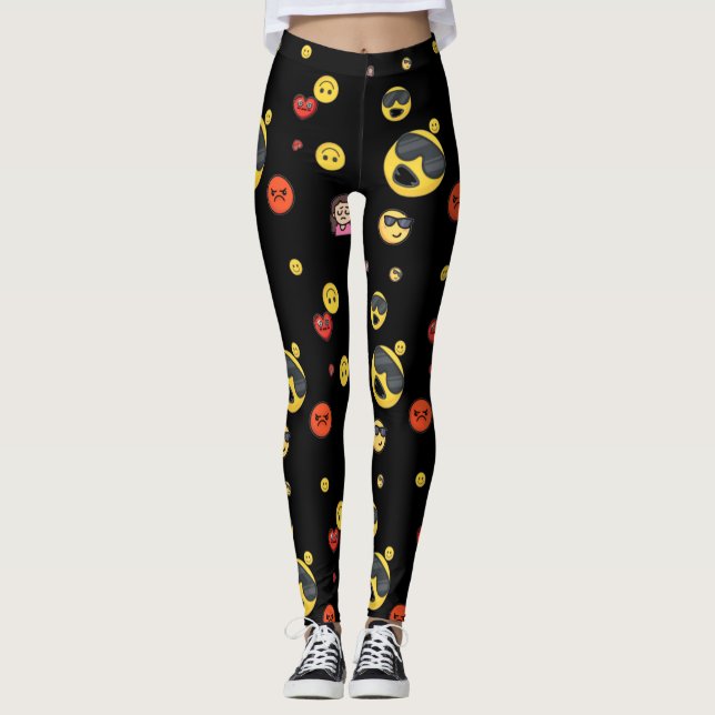 Legging Feliz, zangado, amor, menina emojis (Frente)