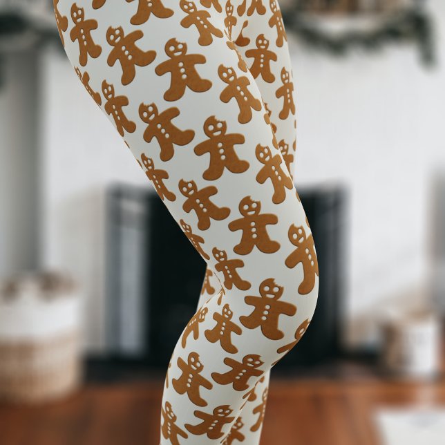 Legging Feriado de Natal do Homem de Gingerpão (A fun and festive gingerbread man pattern leggings with Christmas Cookies floating on a milky cream)