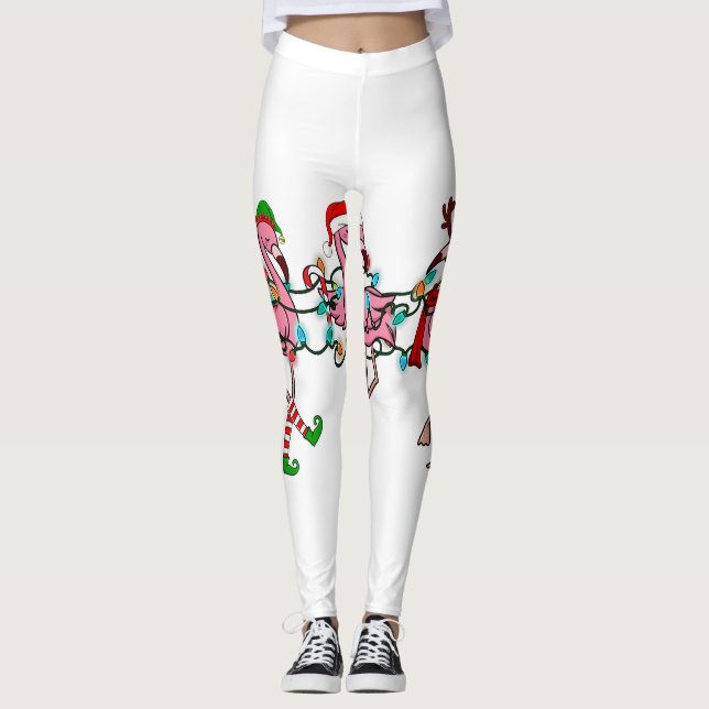 Legging Feriado de Natal - Luz de Natal Rosa Flamingo Sant (Frente)