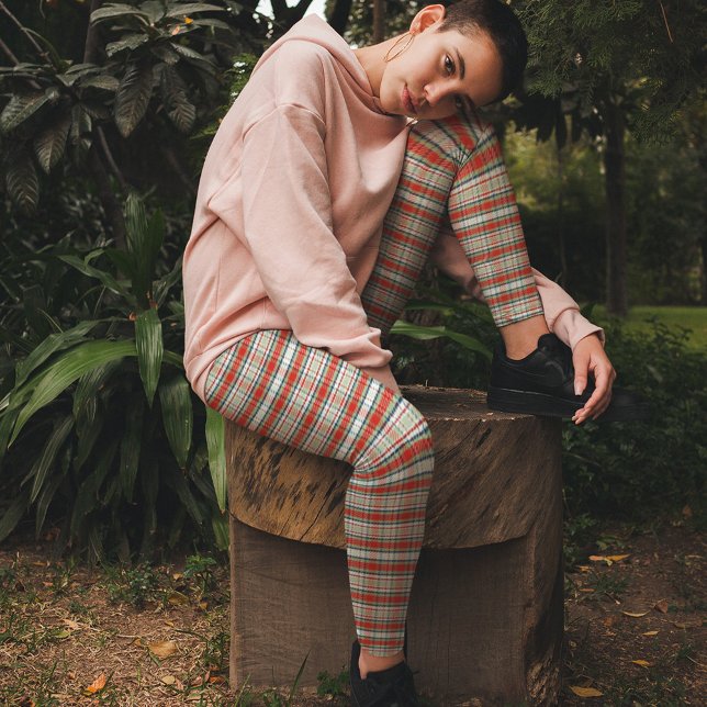 Legging Feriado de Natal Simples Xadrez Vermelha Vermelha (Holiday red and green classic plaid pattern.)