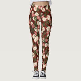 Legging Feriado de Poinsettia de Natal Festivo Elegante