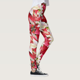 Legging Feriado de Poinsettia Vermelha