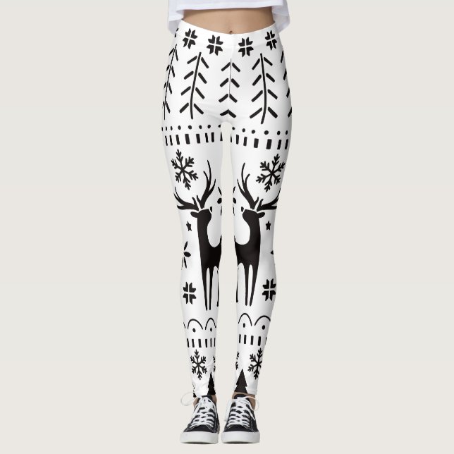 Legging Feriado de Reindeer de Natal para o Folk Modern (Frente)