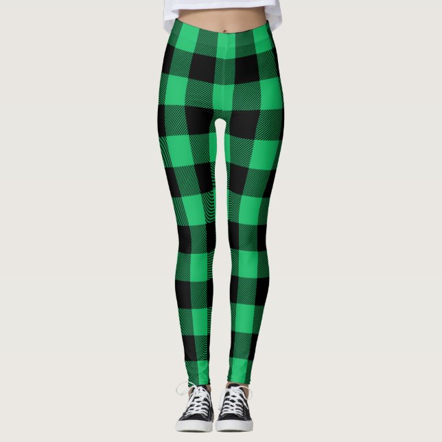 Legging Feriado Gingham de Verificação de Buffalo Verde e  (Frente)