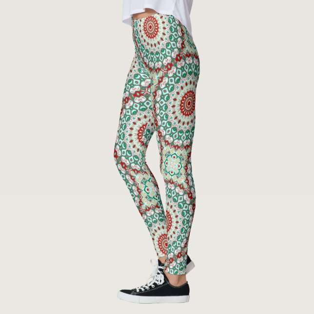 Legging Feriado Mandala em Vermelho, Verde e Branco de inv (Esquerda)