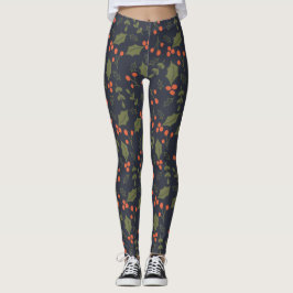 Legging Feriado Moderno Natal Holly Greenery