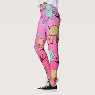 Legging férias cor-de-rosa no inverno animais frios do nat