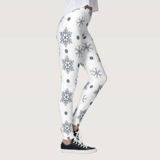 Legging Férias de Natal Branco Azul Flocos de Neve Pontos