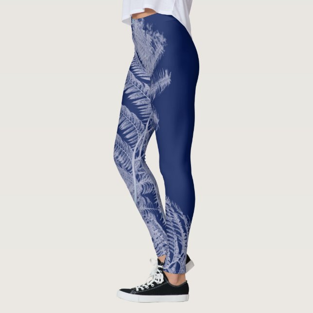 Legging Fern Deixa Textura Esboço Branco Azul (Esquerda)