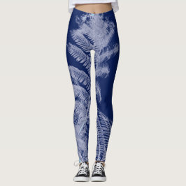 Legging Fern Deixa Textura Esboço Branco Azul