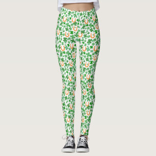 Legging Ferradura Sortuda Trevo de Quatro Folhas Dia de Sã