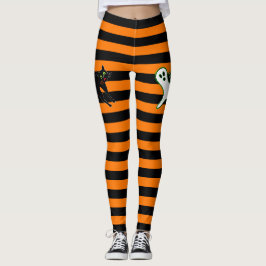 Legging Festa de Halloween, Gato Cute Ghost Black Orange