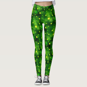 Legging Festa de Natal de Folhagem Botânica de Folha Verde