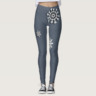Legging Festa de Natal Rústica Cinza Azul Floco de Neve
