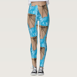 Legging Festa de praia azul sol oceano guarda-chuva pop co