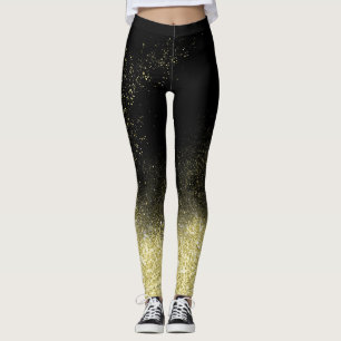 Legging Festa Dourada de Diversão de Natal Preto e Brilha