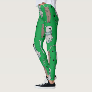 Legging festas verdes da anca animais de natal urso rena