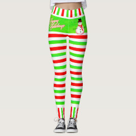 Legging Festivo Feliz do Elf Striped com Snowman