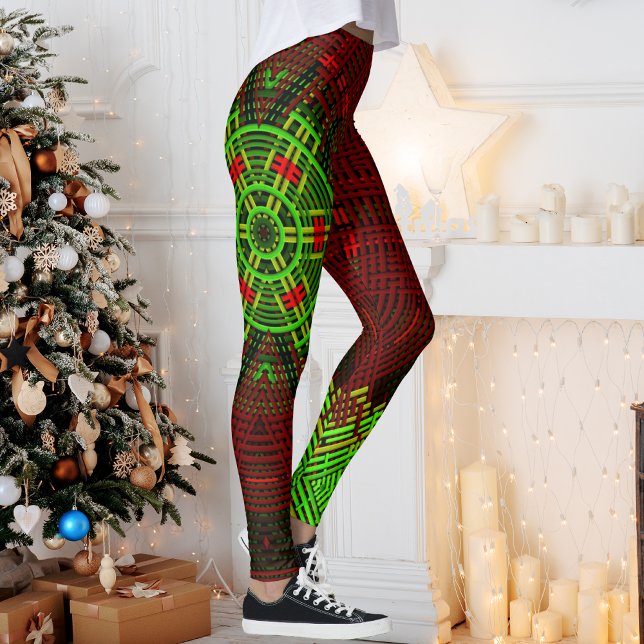 Legging Festivo Weave Mandala Vermelho e Verde (Criador carregado)