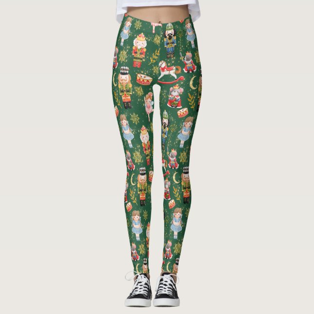 Legging Festivo Whimsic Cute Nutcracker Balé Verde (Frente)