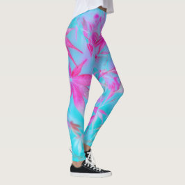 Legging feuille bleue rose