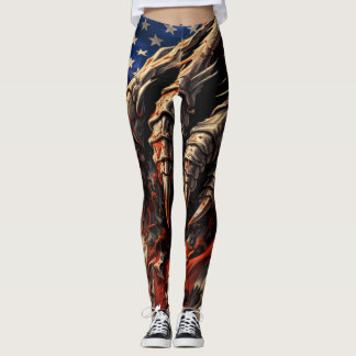Legging Fierce Monster Tearing American Flag Art