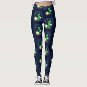 Legging Figura de desenho animado do verme verde-claro