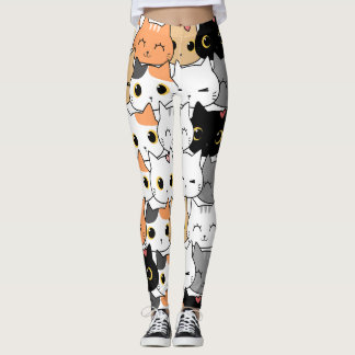 Legging Fila de Coração de Gatos Kawaii sem Costura