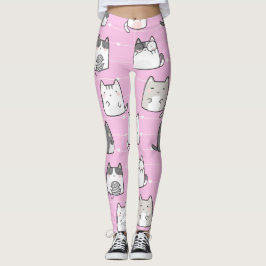Legging Fila de Coração de Gatos Kawaii sem Costura