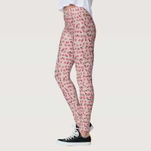 Legging Fio de Algodão Doce Retro Pontos Rosa Meados do Sé