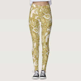 Legging Fio de mescla Dourado luxuoso Paisley