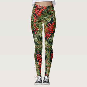 Legging Fir Branches e Berries de Natal