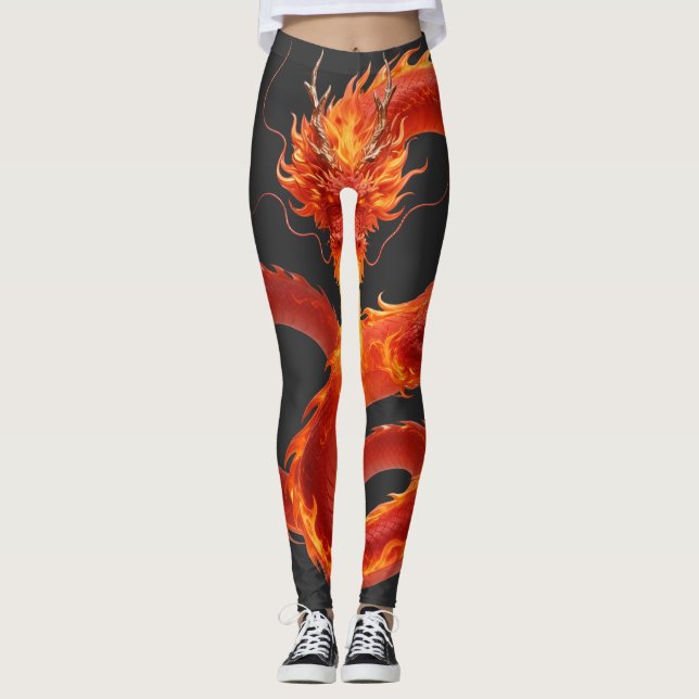 Legging Fire Dragon Fantasy Art Design, Mythical Creature  (Frente)
