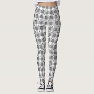 Legging Fita Xadrez Cinza de Consciencialização do Cancro