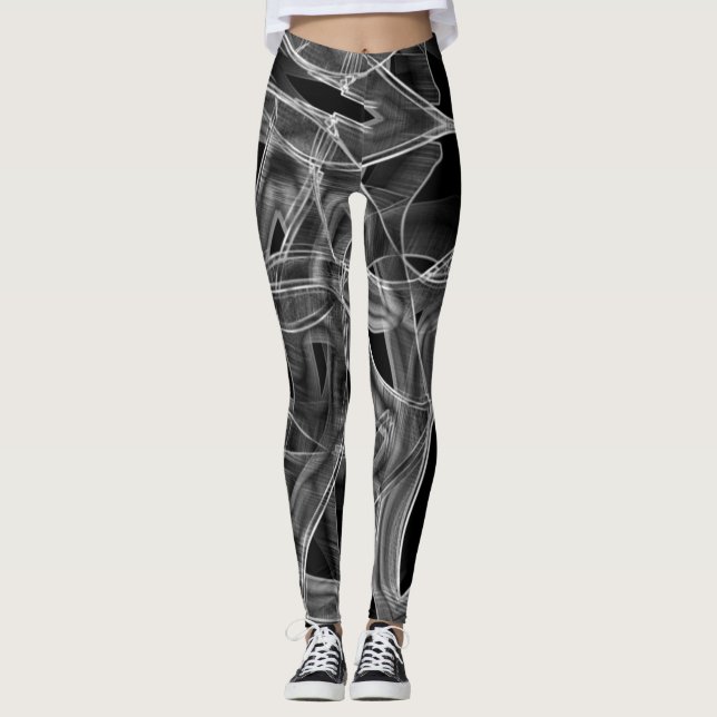 Legging Fitas curvas pretas, destacadas por linhas gravada (Frente)
