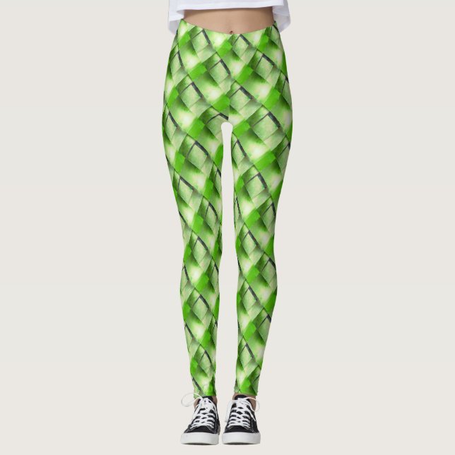 Legging Fitas tranças ou brames verdes amarelados irregula (Frente)