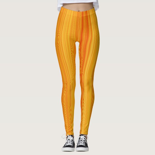 Legging Fitas Verticais De Padrão Amarelo E Vermelho (Frente)